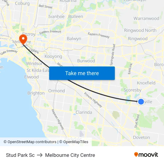 Stud Park Sc to Melbourne City Centre map