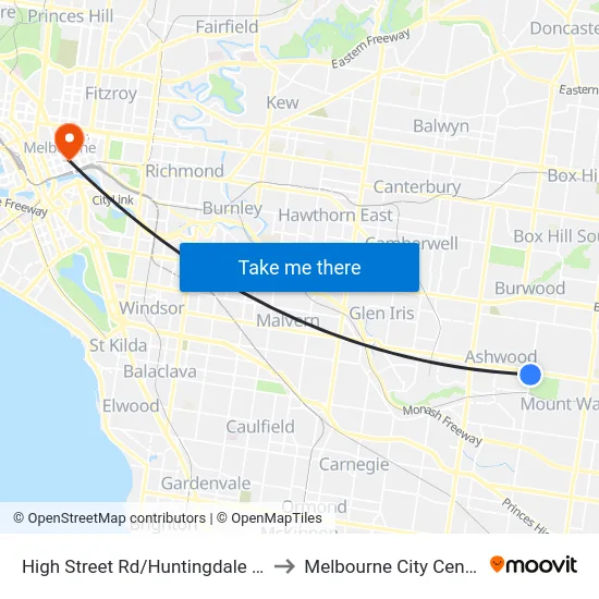 High Street Rd/Huntingdale Rd to Melbourne City Centre map