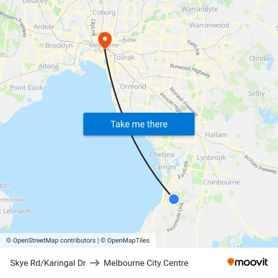 Skye Rd/Karingal Dr to Melbourne City Centre map