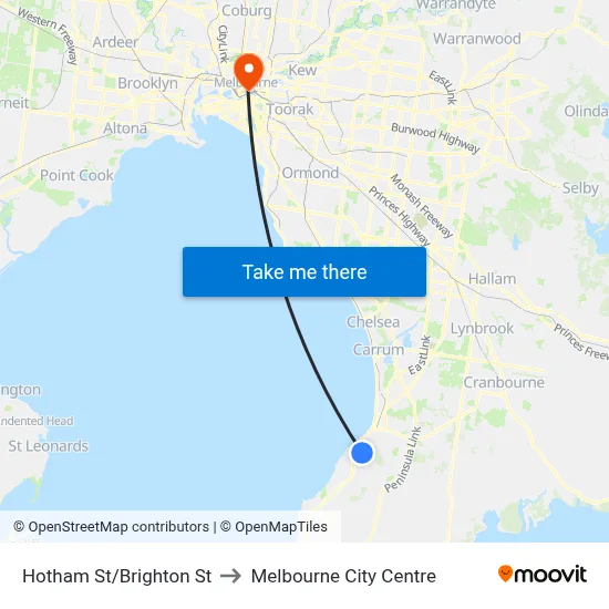 Hotham St/Brighton St to Melbourne City Centre map
