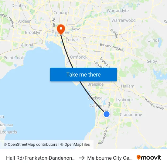 Hall Rd/Frankston-Dandenong Rd to Melbourne City Centre map