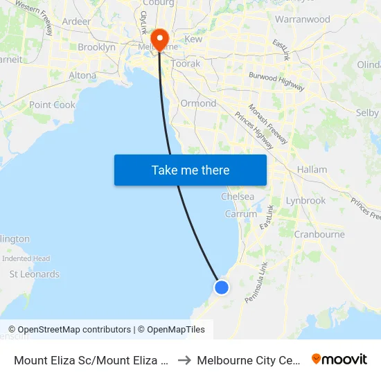 Mount Eliza Sc/Mount Eliza Way to Melbourne City Centre map