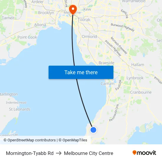 Mornington-Tyabb Rd to Melbourne City Centre map