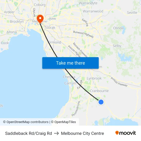 Saddleback Rd/Craig Rd to Melbourne City Centre map