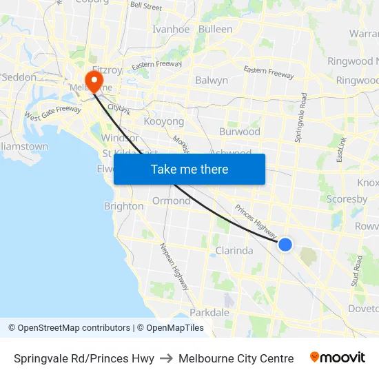 Springvale Rd/Princes Hwy to Melbourne City Centre map