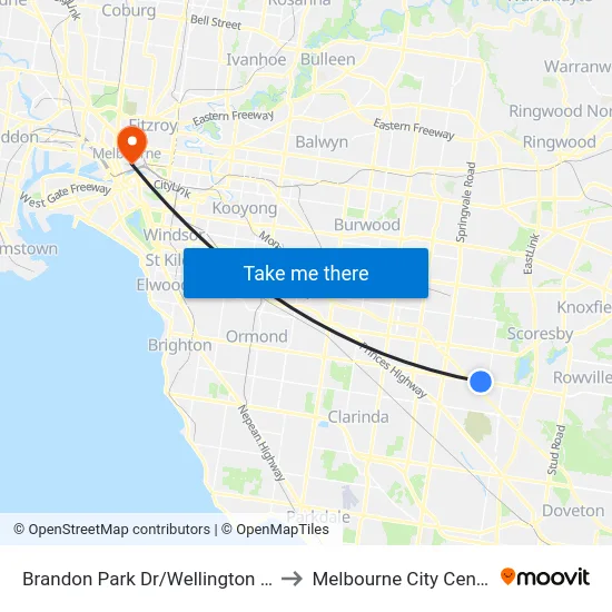 Brandon Park Dr/Wellington Rd to Melbourne City Centre map