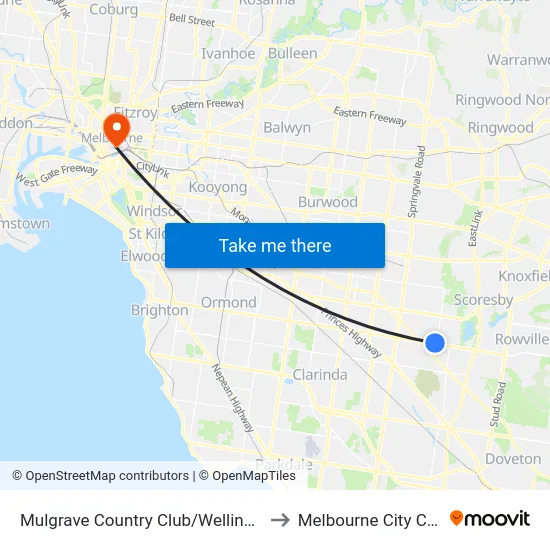 Mulgrave Country Club/Wellington Rd to Melbourne City Centre map