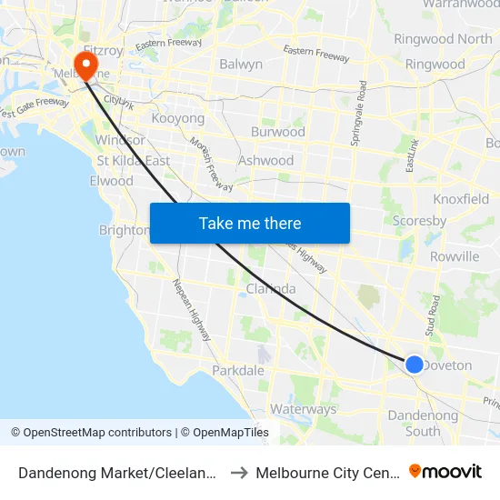 Dandenong Market/Cleeland St to Melbourne City Centre map