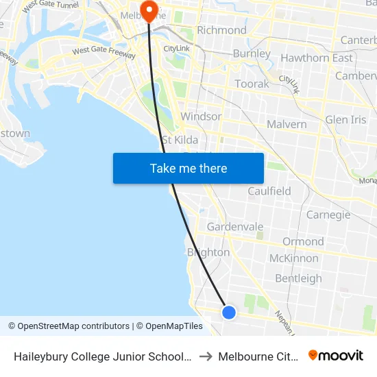Haileybury College Junior School/118 South Rd to Melbourne City Centre map