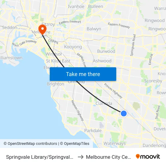 Springvale Library/Springvale Rd to Melbourne City Centre map