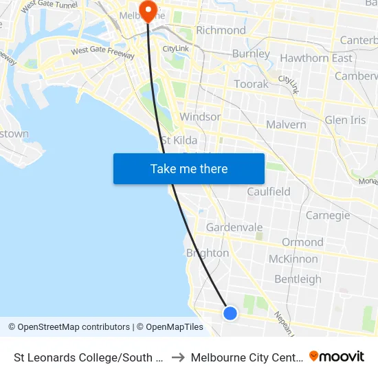 St Leonards College/South Rd to Melbourne City Centre map
