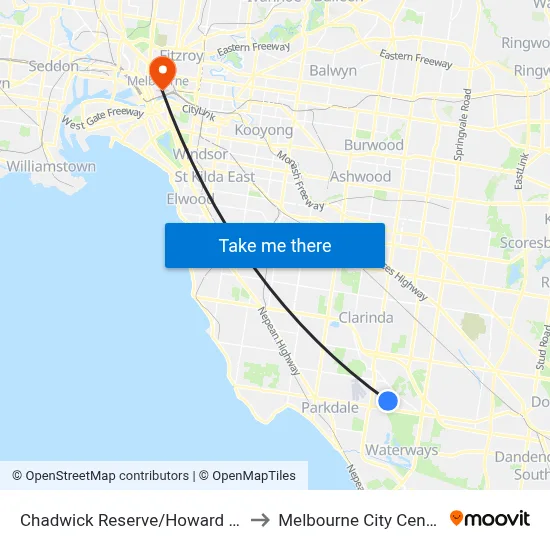 Chadwick Reserve/Howard Rd to Melbourne City Centre map
