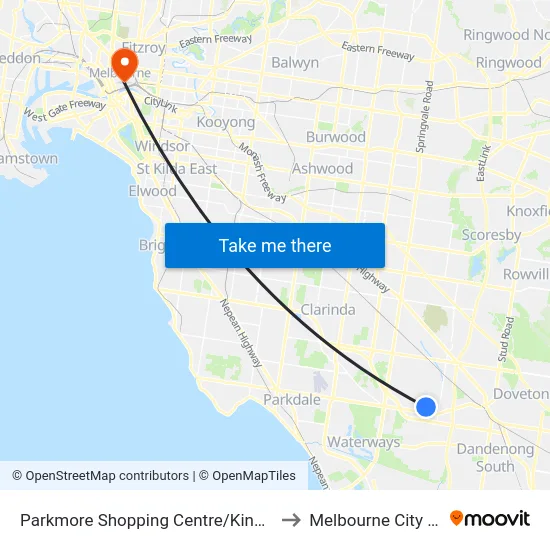 Parkmore Shopping Centre/Kingsclere Ave to Melbourne City Centre map
