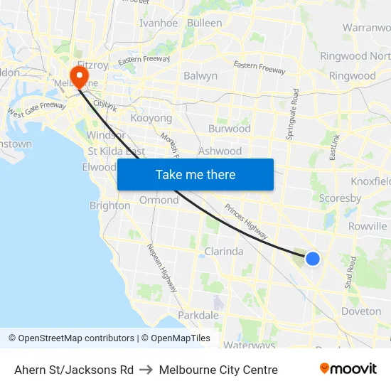Ahern St/Jacksons Rd to Melbourne City Centre map