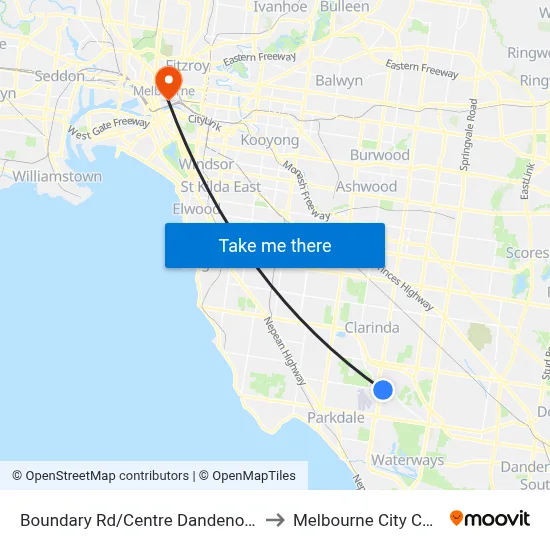Boundary Rd/Centre Dandenong Rd to Melbourne City Centre map