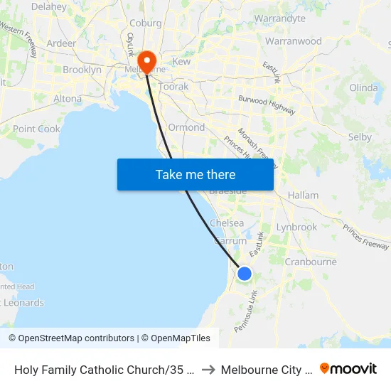 Holy Family Catholic Church/35 Moreton St to Melbourne City Centre map