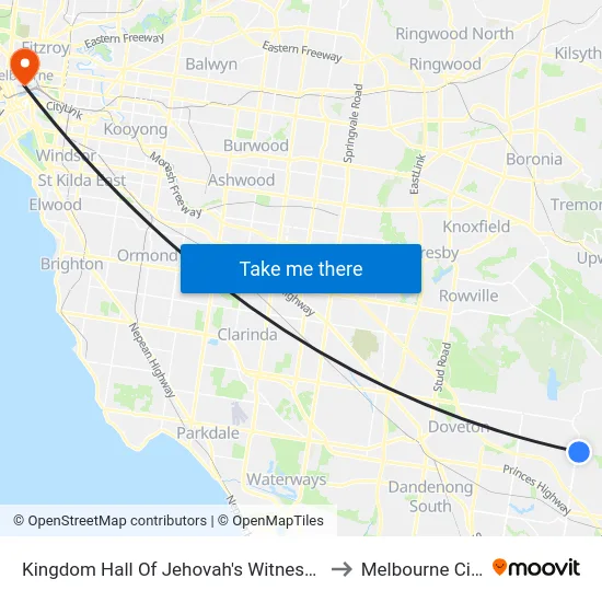 Kingdom Hall Of Jehovah's Witnesses/Ernst Wanke Rd to Melbourne City Centre map