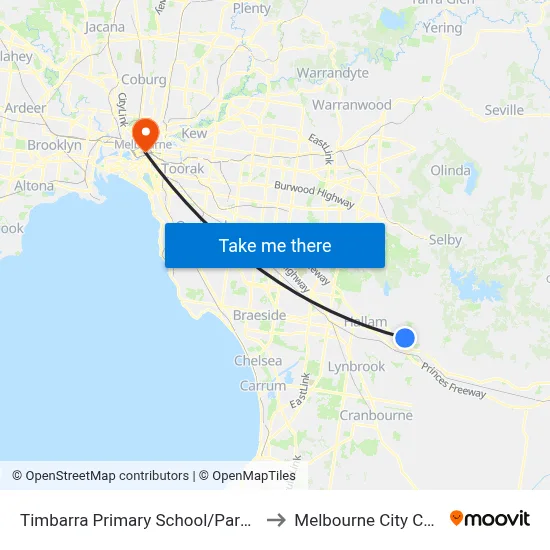 Timbarra Primary School/Parkhill Dr to Melbourne City Centre map