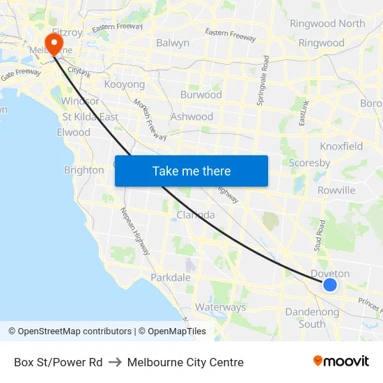 Box St/Power Rd to Melbourne City Centre map