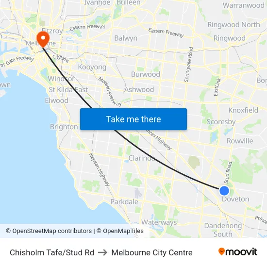 Chisholm Tafe/Stud Rd to Melbourne City Centre map