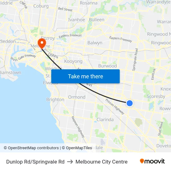 Dunlop Rd/Springvale Rd to Melbourne City Centre map