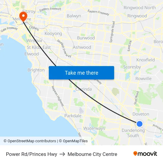 Power Rd/Princes Hwy to Melbourne City Centre map