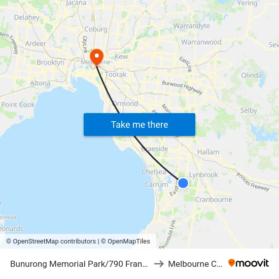 Bunurong Memorial Park/790 Frankston-Dandenong Rd to Melbourne City Centre map