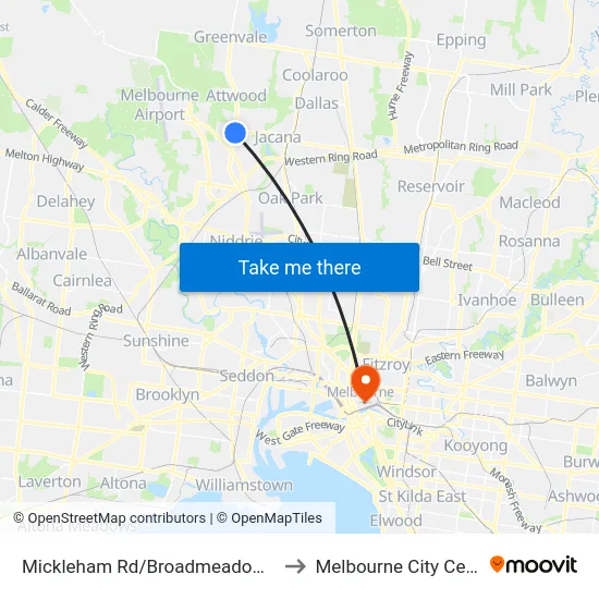 Mickleham Rd/Broadmeadows Rd to Melbourne City Centre map