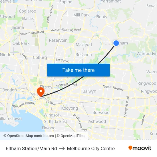 Eltham Station/Main Rd to Melbourne City Centre map