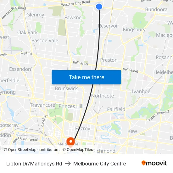 Lipton Dr/Mahoneys Rd to Melbourne City Centre map