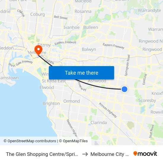 The Glen Shopping Centre/Springvale Rd to Melbourne City Centre map