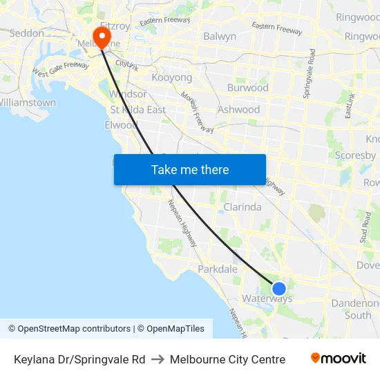 Keylana Dr/Springvale Rd to Melbourne City Centre map