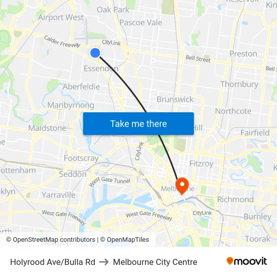 Holyrood Ave/Bulla Rd to Melbourne City Centre map