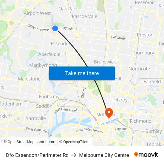 Dfo Essendon/Perimeter Rd to Melbourne City Centre map