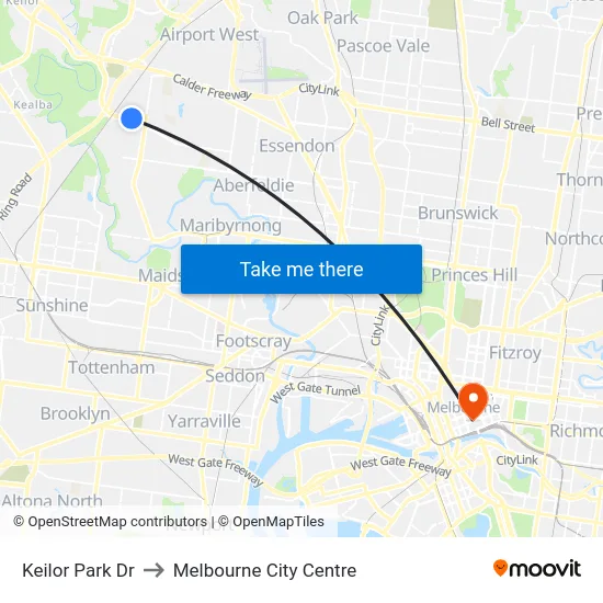 Keilor Park Dr to Melbourne City Centre map