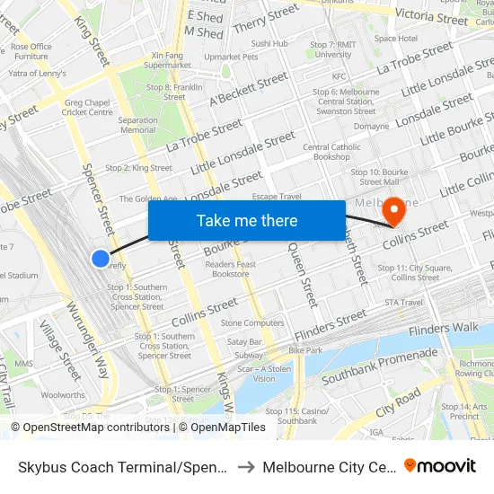 Skybus Coach Terminal/Spencer St to Melbourne City Centre map
