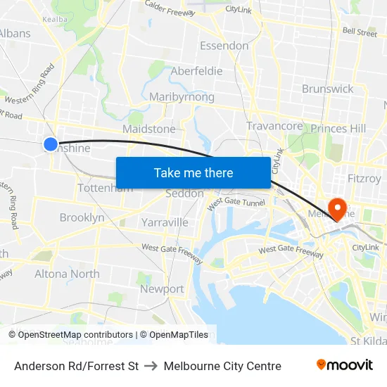 Anderson Rd/Forrest St to Melbourne City Centre map