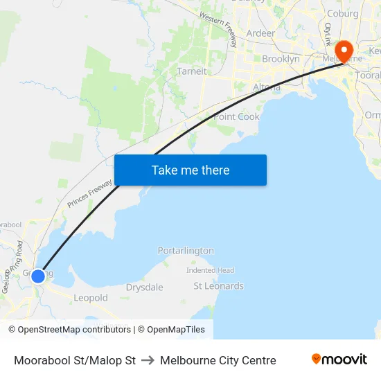Moorabool St/Malop St to Melbourne City Centre map