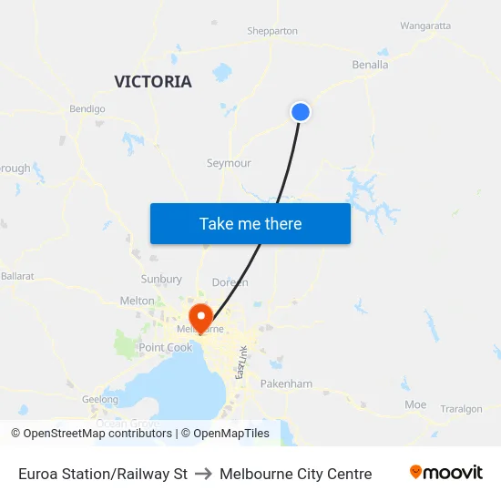 Euroa Station/Railway St to Melbourne City Centre map