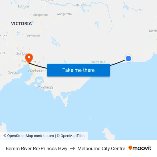 Bemm River Rd/Princes Hwy to Melbourne City Centre map