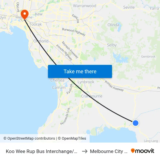 Koo Wee Rup Bus Interchange/Rossiter Rd to Melbourne City Centre map