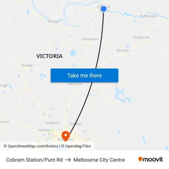 Cobram Station/Punt Rd to Melbourne City Centre map