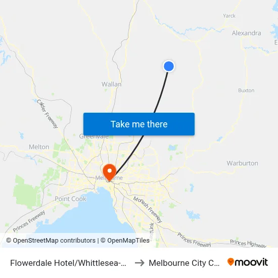 Flowerdale Hotel/Whittlesea-Yea Rd to Melbourne City Centre map