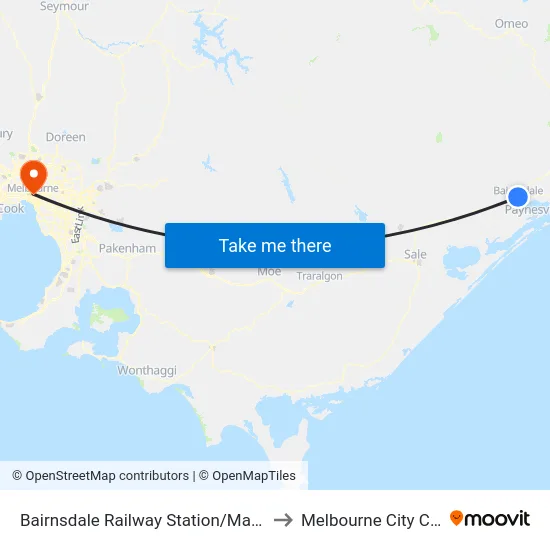 Bairnsdale Railway Station/Macleod St to Melbourne City Centre map
