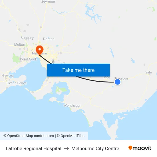 Latrobe Regional Hospital to Melbourne City Centre map