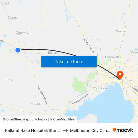 Ballarat Base Hospital/Sturt St to Melbourne City Centre map