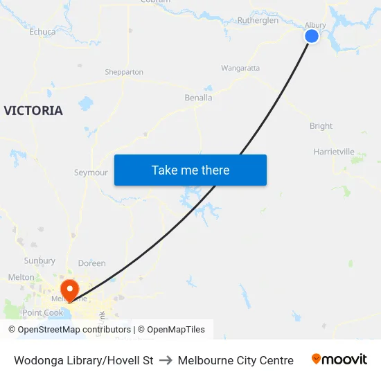 Wodonga Library/Hovell St to Melbourne City Centre map
