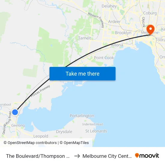 The Boulevard/Thompson Rd to Melbourne City Centre map