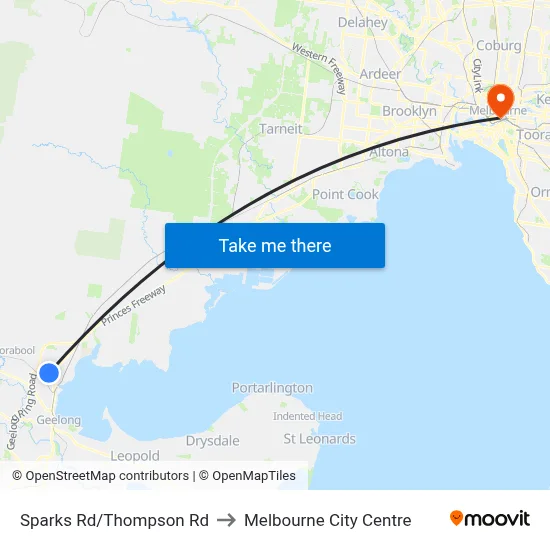 Sparks Rd/Thompson Rd to Melbourne City Centre map