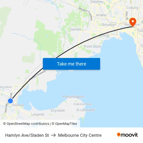 Hamlyn Ave/Sladen St to Melbourne City Centre map
